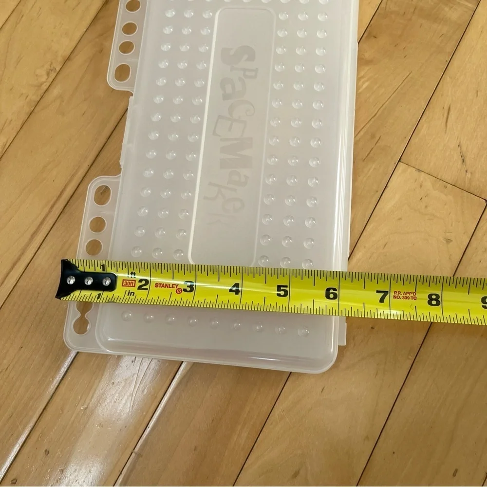 SpaceMaker Pencil Box Case 3-Ring Binder Holes Flat Thin Storage White/Clear VTG